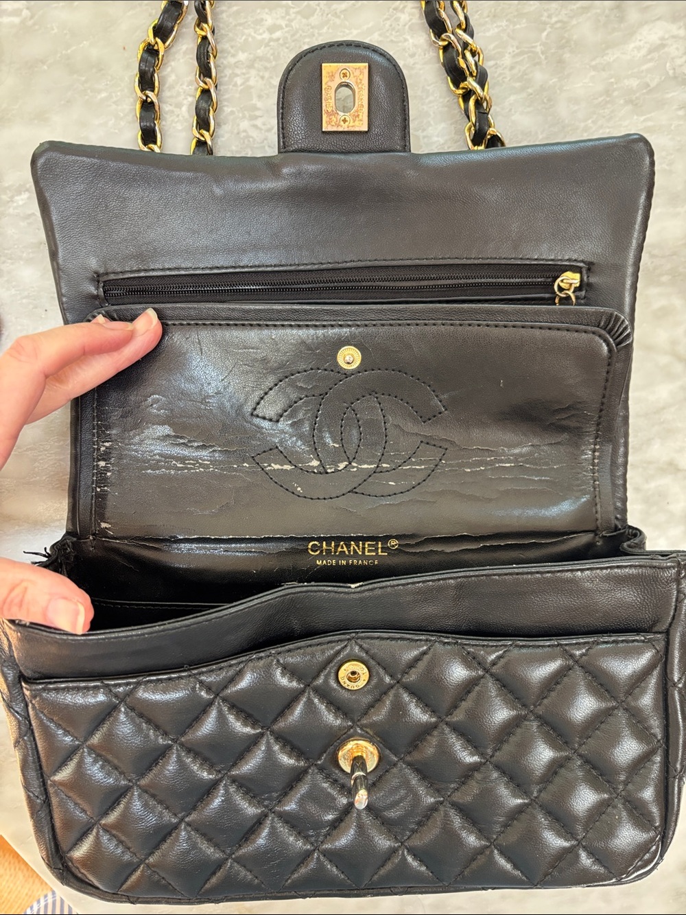Chanel Double Flap Black Lambskin Quilted Chain-Handle Shoulder Bag - Picture 9 of 12